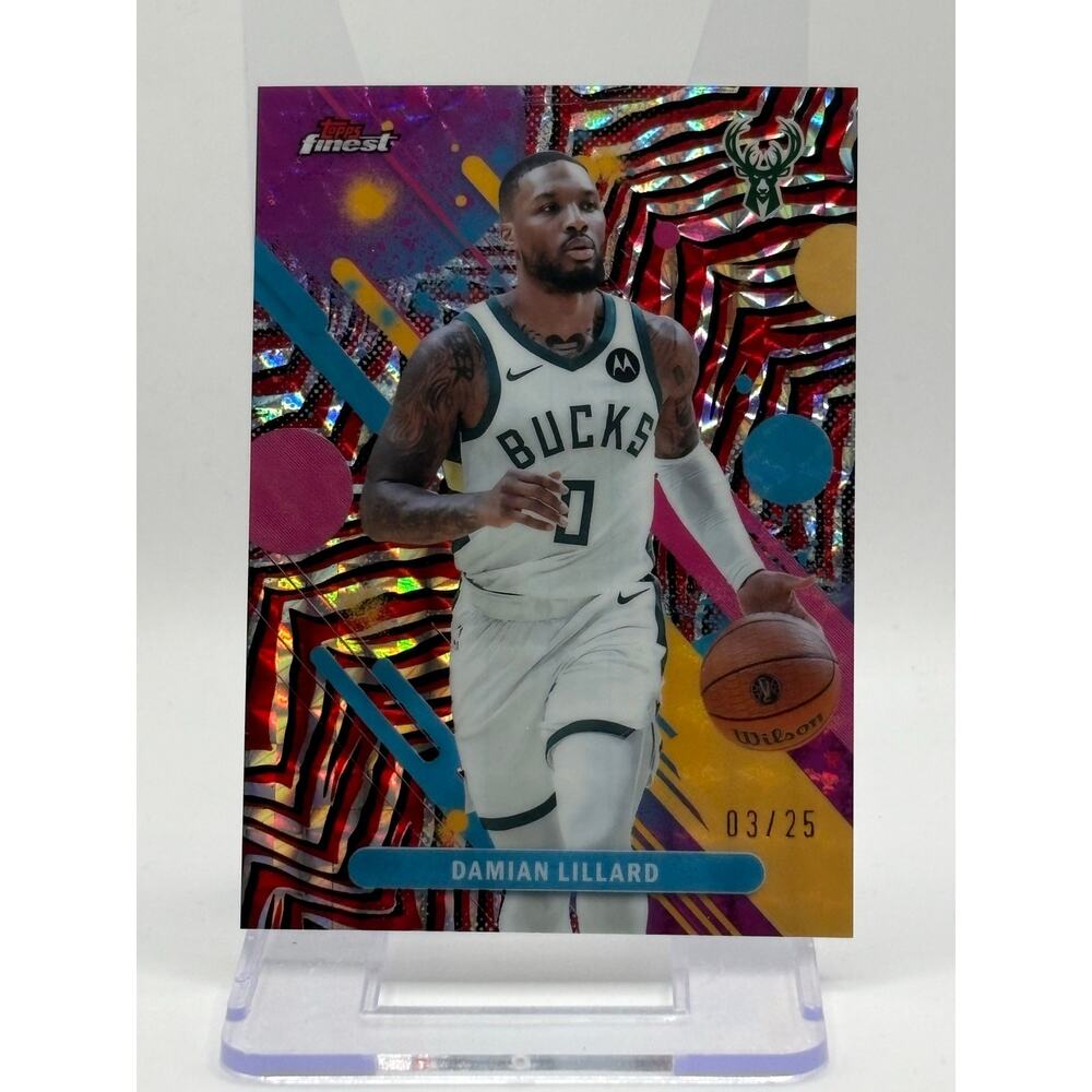 2025-26 Topps Finest Damian Lillard Red Black Geometric Refractor 3/25 SP Bucks
